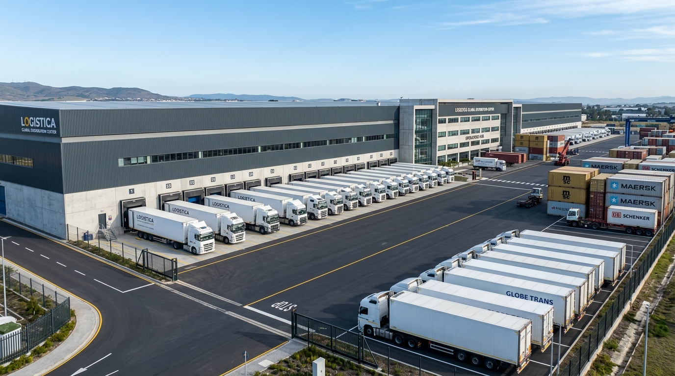 Commercial freight logistics distribution center and transport dispatch bays